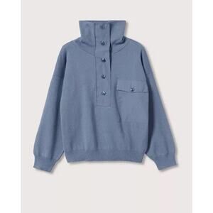 MNG by Mango Combined Panel Knit Pullover Collared Sweater Size Small Dusty Blue